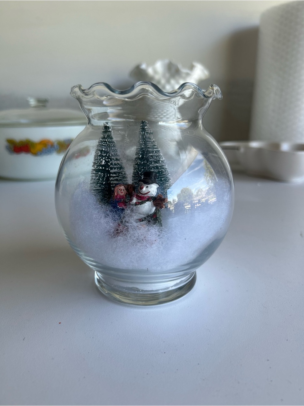 Homemade Glass Holiday Snow Globe Vase with Snowman Scene - Clear